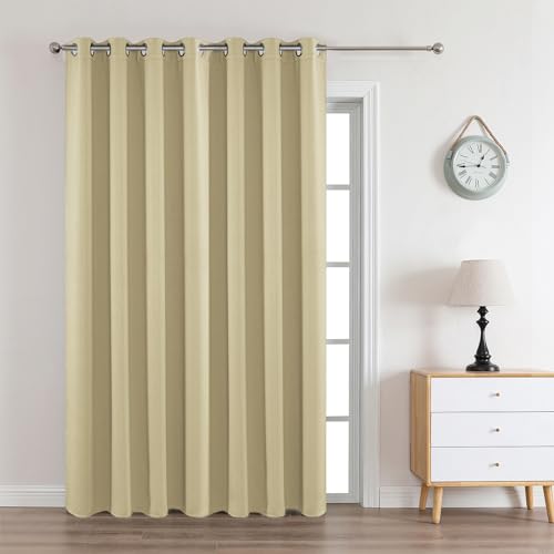 Image of Joydeco Blackout Curtains 108 Inches Long 1 Panel, Thermal Insulated Long Curtains& Drapes 1 Piece, Room Darkening Grommet Drapes for Living Room Bedroom Window (W70 x L108 Inch, Beige)