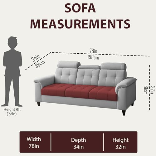 Image of Casaliving Ella 3 Seater Sofa Set for Living Room (Maroon Grey Colour Fabric) Premium Fabric Sofa