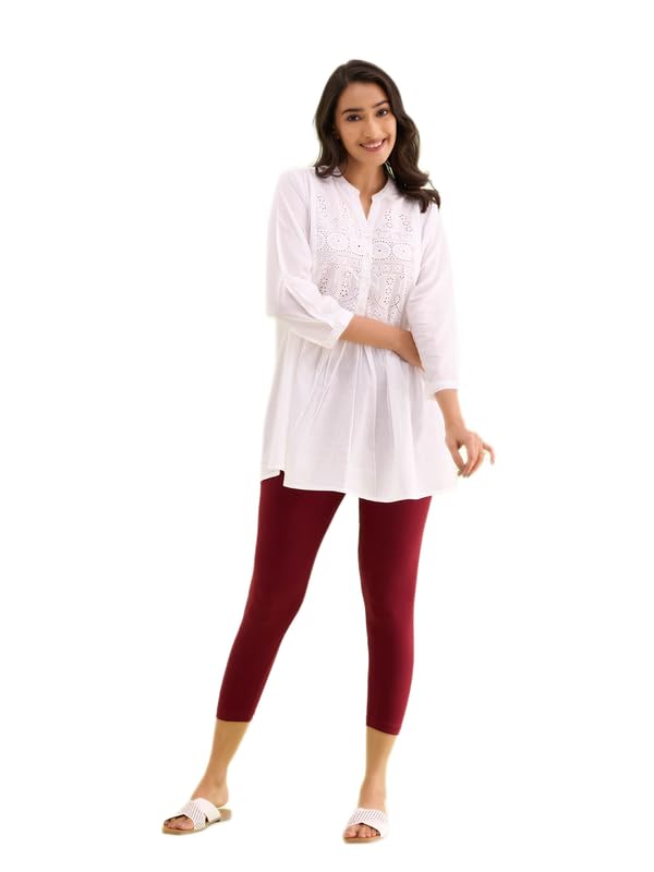 Image of GO COLORS Soft Cotton Stretch Cropped Leggings for Women | Breathable, Mid Rise