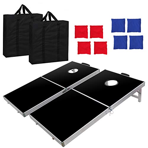 F2C Portable Cornhole Bean Bag Toss Game Set Aluminum Frame Boards 4FT x 2FT Regulation Size with 8 Bean Bags & Carrying Case