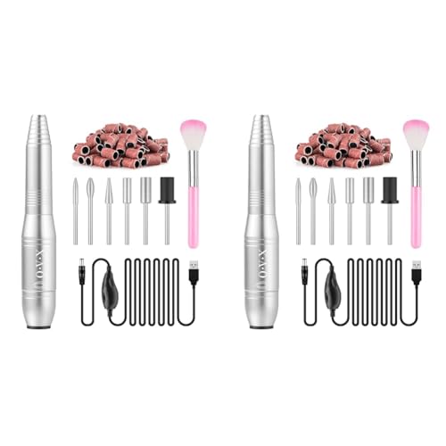 Nail Drills for Acrylic Nails Professional, Portable Electric Nail Filer Kit for Gel Nail with 6 PCS Nail Drill Bits and Sanding Bands Manicure Pedicure Polishing Shape Tools for Home Salon Silvery image 2