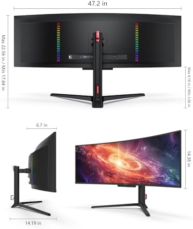 INNOCN 49" 49Q1S OLED Curved Gaming Monitor 5120 x 1440p 240Hz, 0.03ms, USB Type C 90W, HDMI 2.1, DisplayPort, USB Hub, Surrounding Speakers, Adaptive-Sync, Height Adjustable Stand, Black Electronics - Size : 49 Inch - Style : WDQHD 240Hz Product Image