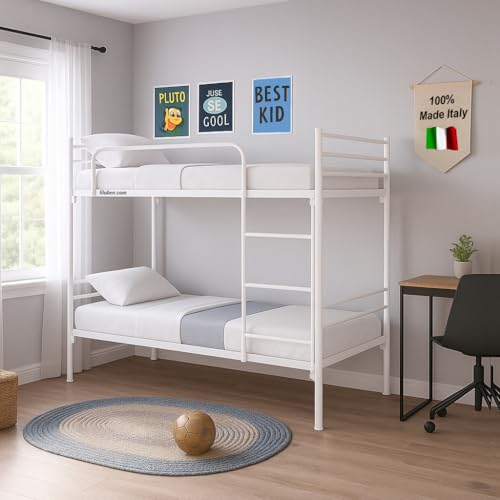 Filoben New Letto a Castello BIANCO per Adulti e Bambini 200x80 metallo, ferro, acciaio, scomponibile 2 letti singoli