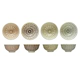 Creative Co-Op Stoneware Bowls with Painted Patterns, Set of 4 Styles,...