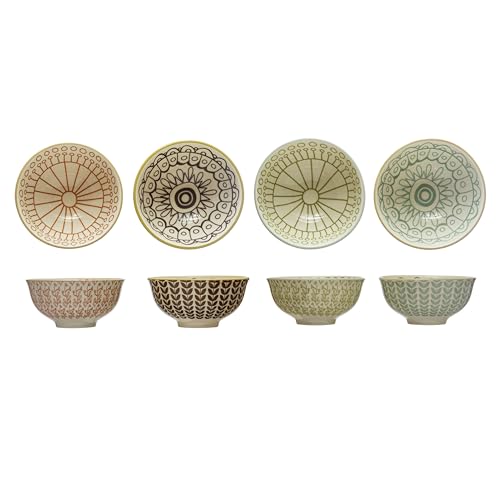 Creative Co-Op DF7208SET Stoneware Painted Patterns, Set Of 4 Styles, Multicolor Bowl cover