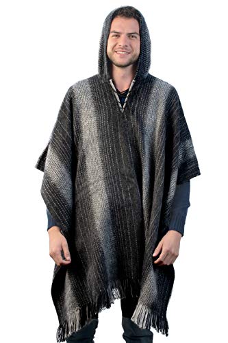 Alpaca Hooded Poncho for Men- Wool Cape with Hood - Winter Long Poncho - Comfortable House Coat (Black)4