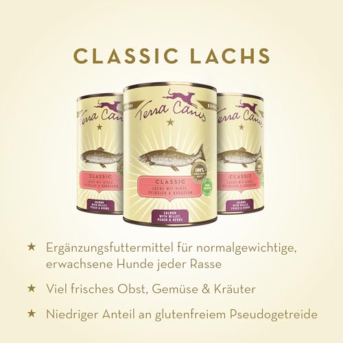 Terra Canis Lachs, Hirse, Pfirsich & Kräuter - Classic Nassfutter, 800g I Premium Hundefutter in 100% Lebensmittelqualität Aller Rohstoffe I Reichhaltig & gesund, allergen- & getreidearm, glutenfrei