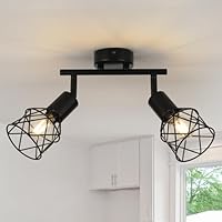 FORCOSO Ceiling Lights Spotlight, 2 Way Spot Lights 350°Adjustable, E14 Base Black Light Shade Metal Wire Cage Light Fittings, Industrial Wall Ceiling Lamp for Kitchen Living Room Hallway Bedroom