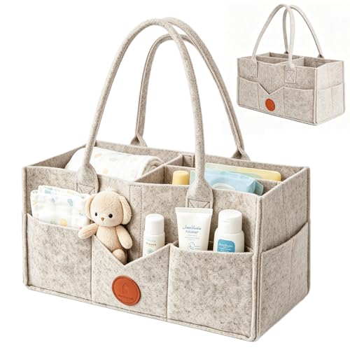 PANYI Organizador Pañales Cesta Pañales Bebe Cesta Organizadora Bebe Organizador Bebe Puede Contener Biberones Pañales y Ropa ideal Como Regalo de Bautizo (Color Caqui)