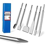Keewaki 7PCS SDS Plus Chisel Set with Case, 10-Inch Rotary Hammer Chisels for Concrete, Tile & Masonry, Heat-Treated Steel, Includes Point, Flat, Grooving, Scraping, Tile & 3-Inch Scaling Chisel