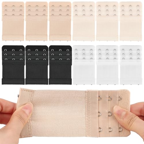 12 PCS Bra Extenders 3 Hooks, Bra Strap Extender, 3 Hook Bra Extenders for Women Elastic Extension Strap Plus Size