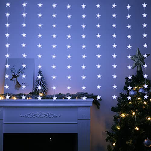 BLOOMWIN Guirnaldas Cortina Luces 100pcs Estrellas DIY 3x1m 100Leds USB con Control Remoto 8 Modos y Ganchos Luces de Navidad Cadena de Luces para Balcón, Ventana, Pared, Escaparate, Boda, Fiesta