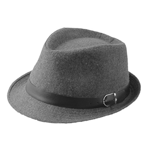 Elee Unisex Kids Vintage Wool Blend Fedora Hat Trilby Jazz Cap (Gray)