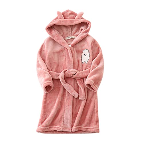 Toddler Baby Boys Girls Flannel Night-Robe Infant Cartoon Bathrobes Sleepwear Winter Bear Ear Overcoat with Belt