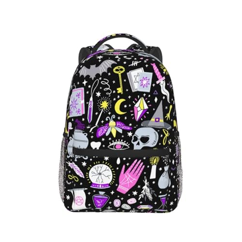 Cartable scolaire casual au motif de sorcière magique avec grand volume