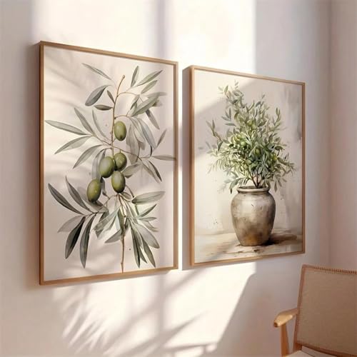 Plante méditerranéenne toile peinture pour salon vintage avec cadre doré
