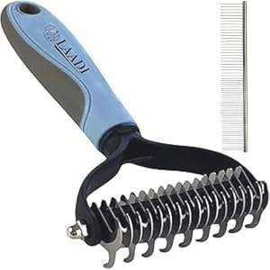 Laadi Undercoat Rake Dog Cat – Reduce Shedding by 95%- Double Sided Grooming and Deshedding Tool Removes Knots and Tangled Hair, Grooming Brushes for Dog, Cat- Undercoat Brush Cat, Dematting Comb