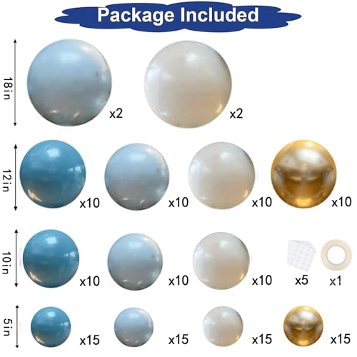 Image of Zesliwy Dusty Blue Balloons Garland Kit, Fog Blue Royal Blue Pastel Blue Sand White Metallic Gold latex Balloons for Bridal Shower Wedding Anniversary Birthday Party Decorations Supplies