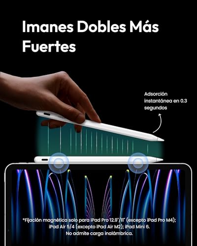 Metapen A8 Lápiz para iPad 2018-2025,Precisión de Píxeles y Baja Latencia Líder en la Industria,Ideal para Tomar Notas,Apple Pencil con iPad 11/10/9/8/7/6,Pro M4/11/12.9"/13",Air 3/4/5/M2/M3,Mini 5/6