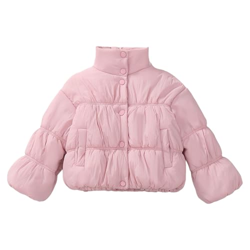 BILIKEYU Toddler Little Girls Puffer Jacket Smocked Long Sleeve Stand Collar Buttons Down Lightweight Winter
