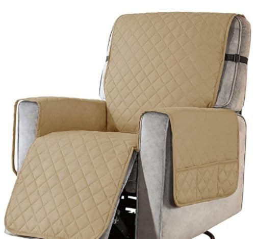 Vilom リクライニングカバー 1 人掛け - 肘付きソファ/リクライニングチェアに最適。防水機能付き、洗える素材で手入れ簡単。北欧風デザインでインテリアに溶け込み、爪とぎ防止で犬猫飼い家庭にも最適!ソファを汚れや傷から守る実用的カバー (ベージュ,S)