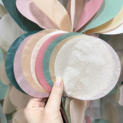 Image of 205 Ft Sage Green Dusty Rose Pink Khaki Beige Circle Dot Backdrop Garland Tissue Paper Polka Dots Hanging Streamer for Girl Wild Jungle Safari Woodland Birthday Party Decorations Supplies