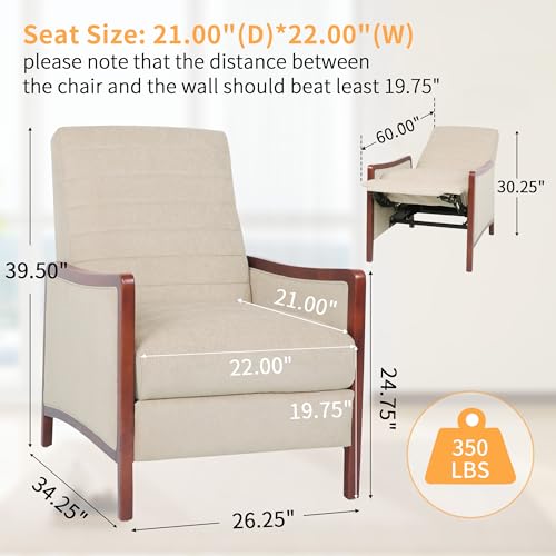 Sillón reclinable tapizado beige cálido miniatura 2