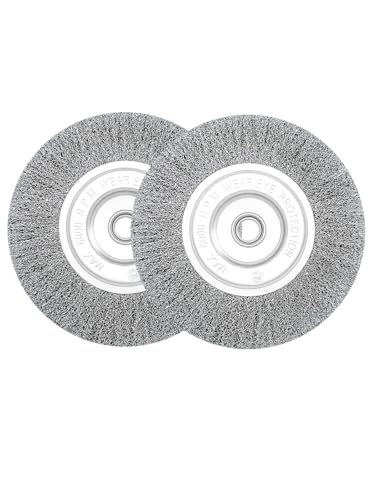 Image of Wire Wheel Brush 6in Fine Crimped Steel 0.008 inch for Bench Grinder,2p | Bench Wire Brush with 1 /2 inch & 5 /8 inch Arbor Bushing for Rust Paint Stain Removal, Oxide Cleaning, Refurbishment Metal Tools
