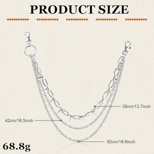 Image of GUSTAVE Layered Pants Chain for Men Punk Gothic Silver Jean Belt Trousers Chains Harajuku Street Wallet Pocket Keychains Waist Pocket Cool Hip Hop Rock Biker Goth Body Accessories