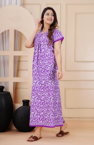 Image of DIAMO Pure Cotton Embroidery Nighty for Women, Night Gown for Woman, Cotton Nighty for Women, Maxi Night Gown Nighty with a Pocket and Adjustable Knot (Free Size)