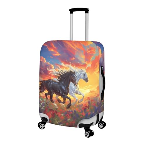 Image of Mumeson White Horse Brown Horse Luggage Covers Washable Elastic Stretchy Suitcase Protector Zipper Closure Baggage Cover Fit 18-32 inch Luggages
