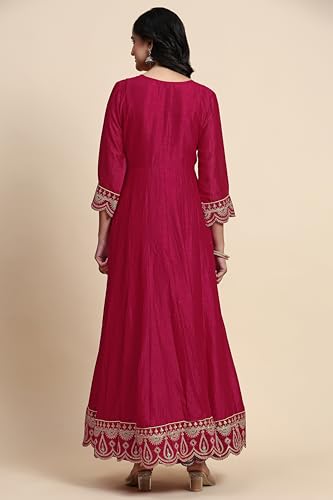 Image of TRENDMALLS Women's Art Silk Embroidery Salwar Suit Set A line Pleated Kurta Pant with Dupatta