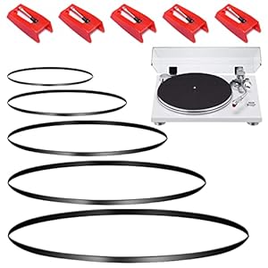 DaKuan Lot de 5 Stylets à Aiguille et 5 pièces de Rechange pour Courroie de Platine Vinyle Différentes spécifications Machine à Cassette carrée LP Phonographe Vinyle Record Player Recorder
