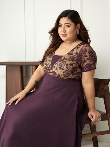Image of Miss Chase A+ Women's Floral Printed Relaxed Fit V -Neck 3 /4Th Sleeve Georgette Maxi Dress