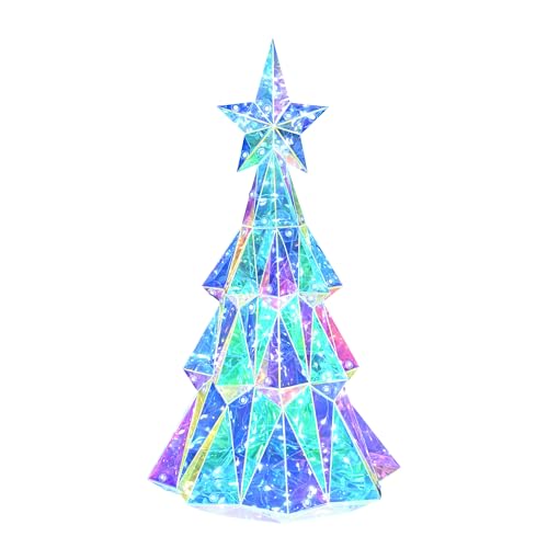 ASAMASA Christmas Tree is Made of Unique PET and Rainbow Film Materials Featuring Magical 3D Prisms and Colorful Refraction Effects. Ideal Decoration for Christmas Thanksgiving and Other Holidays