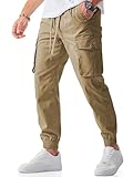 JMIERR Men's Casual Pants Comfy Slim Fit Elastic Waist Drawstring Stretch Tapered Athletic Workout Lightweight Cargo Joggers Sweatpants with Pockets, S, Khaki