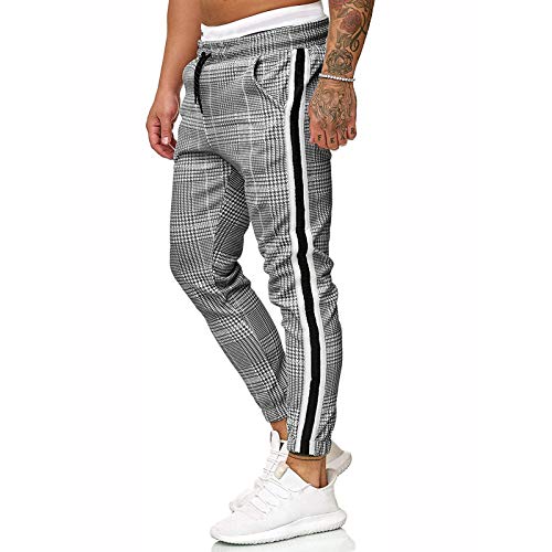 Mens Casual Slim Fit Plaid Stretch Flat-Front Skinny Dress Pants Gray #TOP2