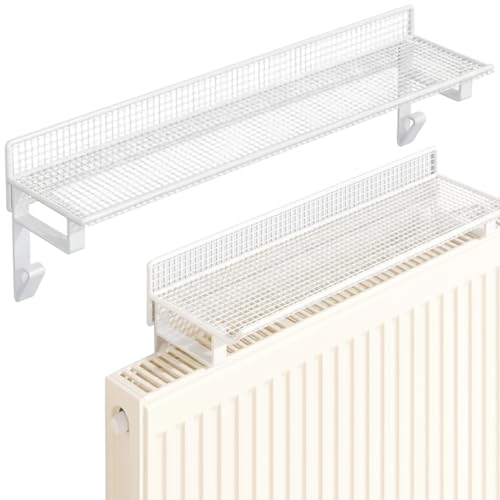 Tsawntd Étagère de radiateur, étagère de Couverture radiateur en métal Blanc sans Installation perceuse, Organisateur Rangement Robuste et Peu encombrant...
