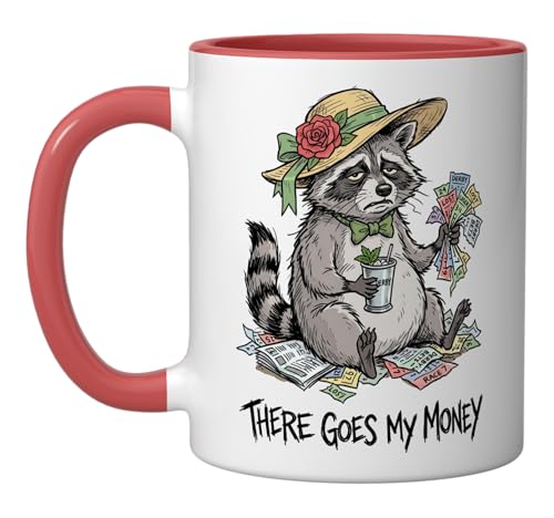 Funny Horse Racing Raccoon Lost Bets Julep Derby Day Ceramic Mug, Red/White