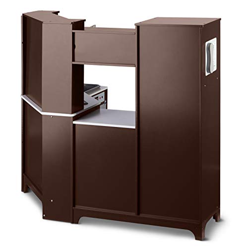 Image of Amazon Basics Kids Corner Interactive Wooden Play Kitchen Set, Stove, Oven, Sink, Fridge and Accessories for Toddlers, Preschoolers, Children Age 3+ Years, Espresso /Gray, 39.37 inchL x 28.35 inchW x 35.04 inchH