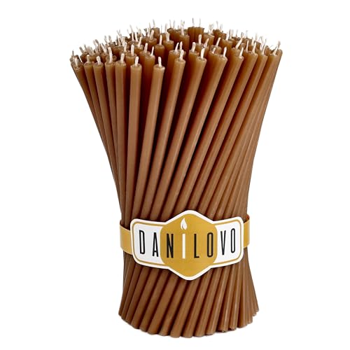 Danilovo Velas de Cera de Abeja pura, Velas Naturales para Oración de la Iglesia, Rituales, Meditación, Decoración de Tartas de Cumpleaños, 18,5 cm de largo, 100 Unidades (Marrón)