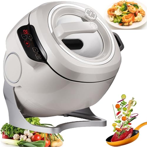 ylpddmm Máquina De Arroz Frito,Máquina de Cocina Automática de 6L, Tres Velocidades Ajustables, Rotación Automática de 360°, para Saltear, Guisar, Cocinar