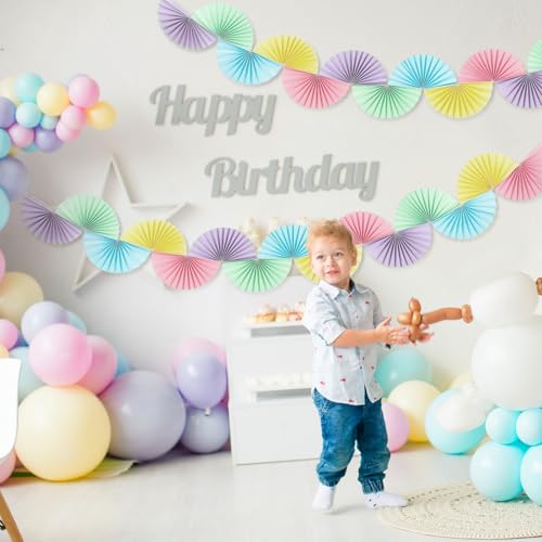 Image of 3 Pack Wedding Paper Fans Garland 15.6ft Colorful Background Ceiling Hanging Decorations Paper Garland Decorations Set for Birthday Party Supplies 3D Bachelorette Party Decorations (Pastel)