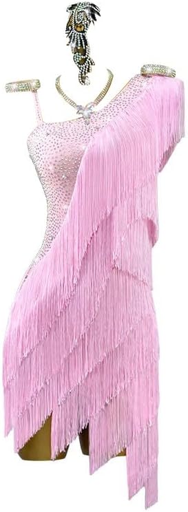 Layered Tassels Latin Dance Dresses Salsa Cha Cha Dancewear with Rhinestone Ballroom Clothing for Women Asymmetric Hem