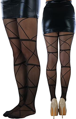 Image of ToBeInStyle Women's Strappy Zig Zag Lace Up Bandage Print Fashion Goth Tights
