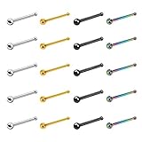JewelrieShop 20Pcs Tiny Barbell Cone Body Piercing Jewelry Set Novelty Stainless-steel Nose Ring 22G