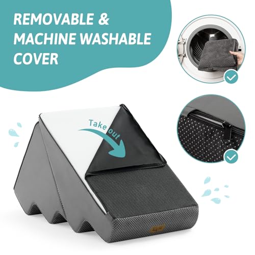 Image of COZY KISS Dog Stairs for Small Dogs, 4-Step 2-in-1 Dog Steps,19.7 inch H | 4-step dog stairs and ramps,Non-Slip Base,for Couch & Bed, Dark Grey