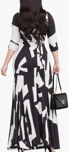 Image of CaniBtr Maxi Dresses for Women Plus Size 3 /4 Sleeve Long Dress with Belt