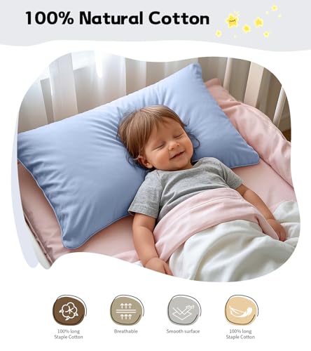 Image of Deep Dream Toddler Pillowcases for 13x18 Pillow 2 Pack, 100% Cotton Travel Pillow Case Cover, 600 Thread Count Cotton Pillow Covers, Soft & Breathable Small Pillow Cases Envelope Closure, Gray Blue