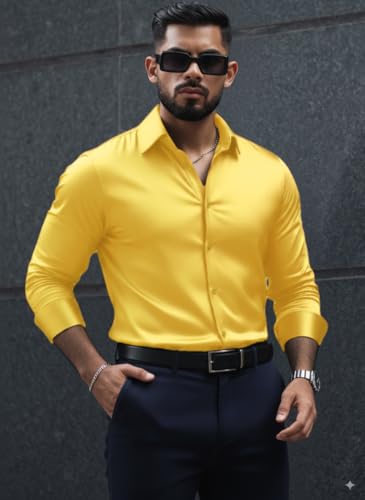 Image of IndoPrimo Men's Stylish Solid Satin Casual Shirt for Men Full Sleeve